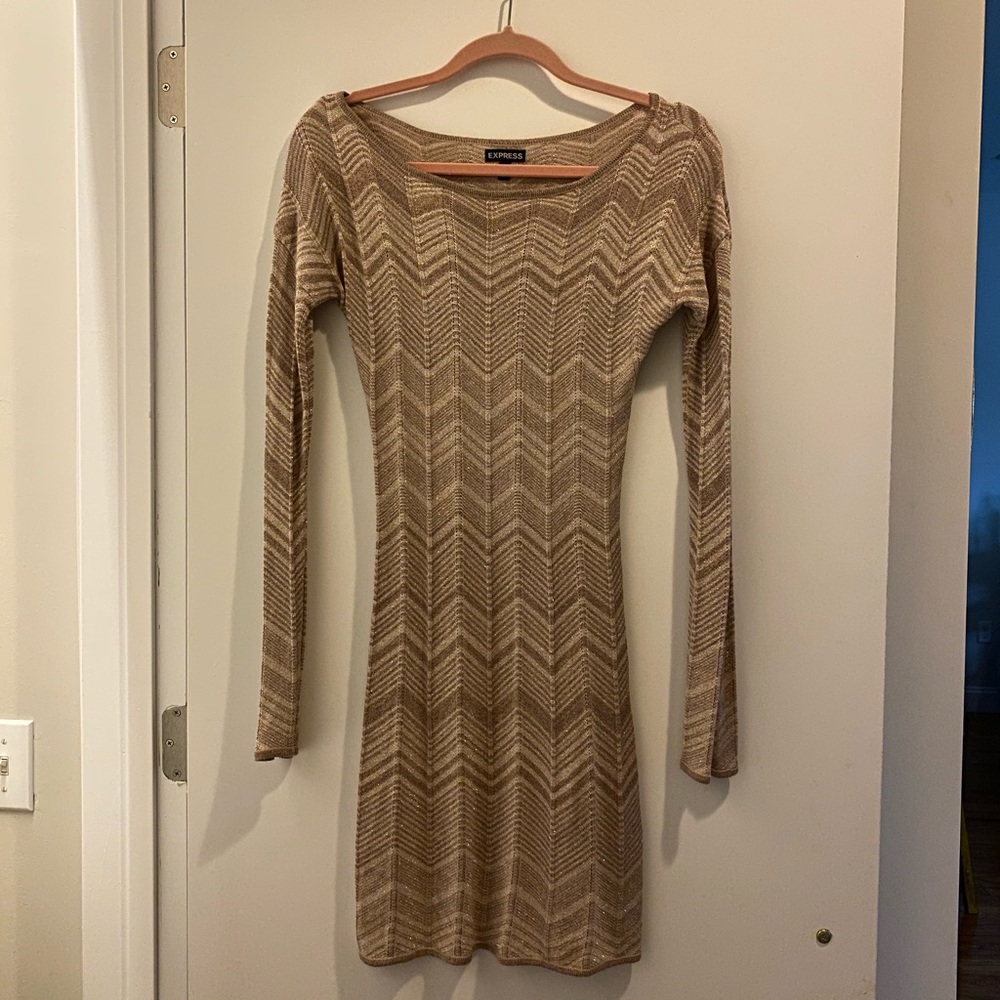 Sparkling Champagne Chevron Sweater Dress EXPRESS